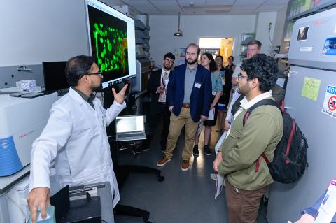 Vishwasrao speaks to a group